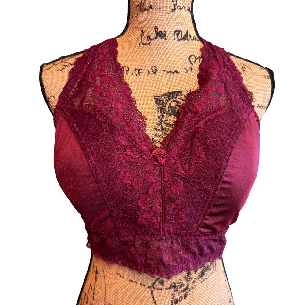 Rhonda Shear 677 Womens Sexy Comfort Lace Trim Bralette‎ Bra Burgundy Size 1X